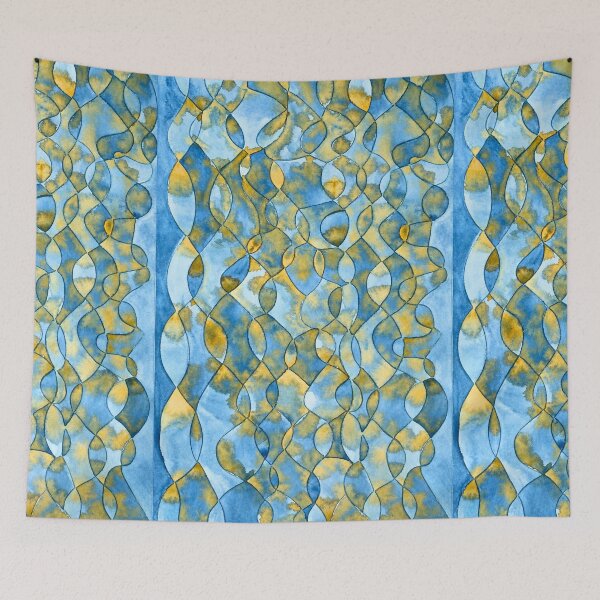 Item preview, Golden Currents, Blue and Ochre Organic Abstract designed and sold by ArithraStudio.