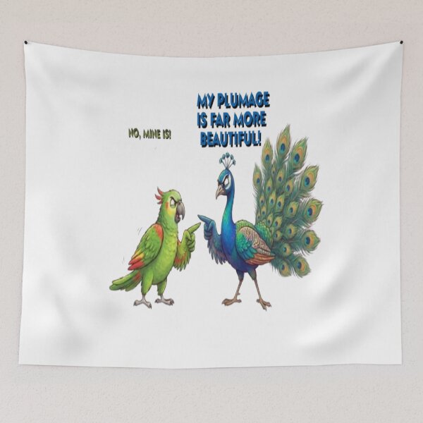 Item preview, Funny Parrot and Peacock Plumage Argument Wildlife Humor Art designed and sold by AfresStudio.