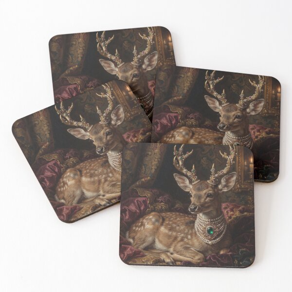 Item preview, Regal Deer Portrait with Emerald Pearl Jewelry designed and sold by Real Beast Art.