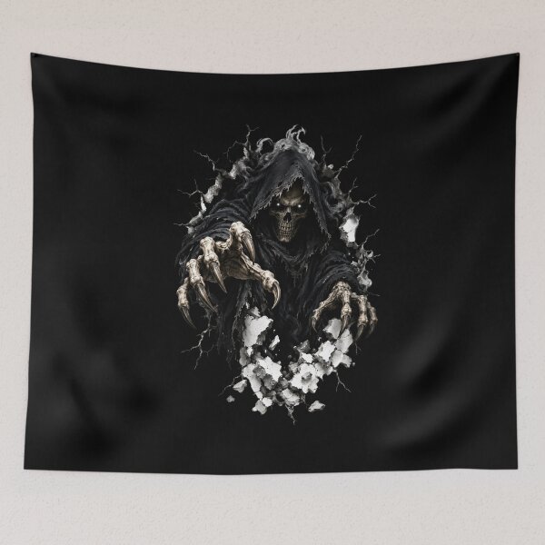 Item preview, Halloween Grim Reaper Breaking Through Wall – Scary Skeleton Death Dark Gothic Horror Art designed and sold by Kruti Collection.