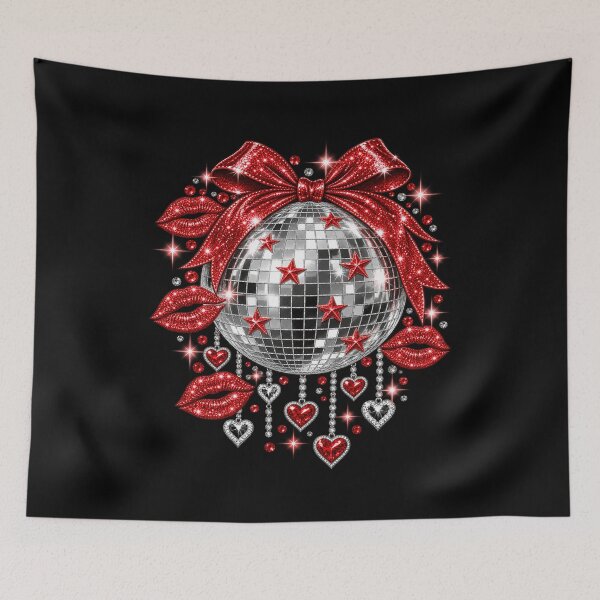 Item preview, Disco Ball Red Kisses Glitter Lips Retro Dance Party Glam Aesthetic designed and sold by 76Valeria.