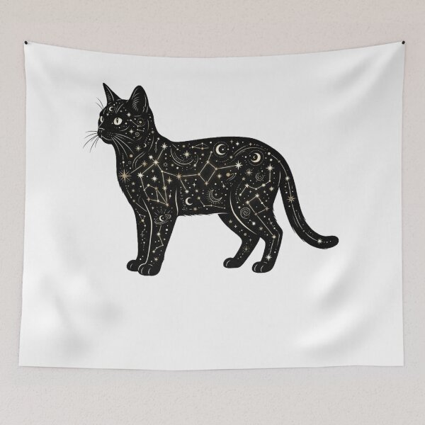 Item preview, Celestial Black Cat Constellation & Galaxy Illustration designed and sold by mood-draftsman.