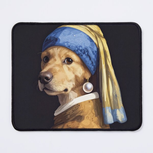 Item preview, Dog with a pearl earring classic art parody illustration - Jan Vermeer designed and sold by WildArtIT.