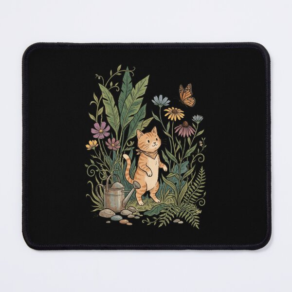 Item preview, Cottagecore Gardening Orange Cat Botanical Butterfly Illustration designed and sold by mood-draftsman.
