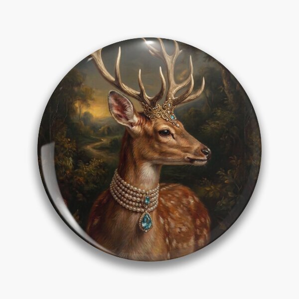 Item preview, Regal Deer Portrait with Turquoise Gem Necklace designed and sold by Real Beast Art.