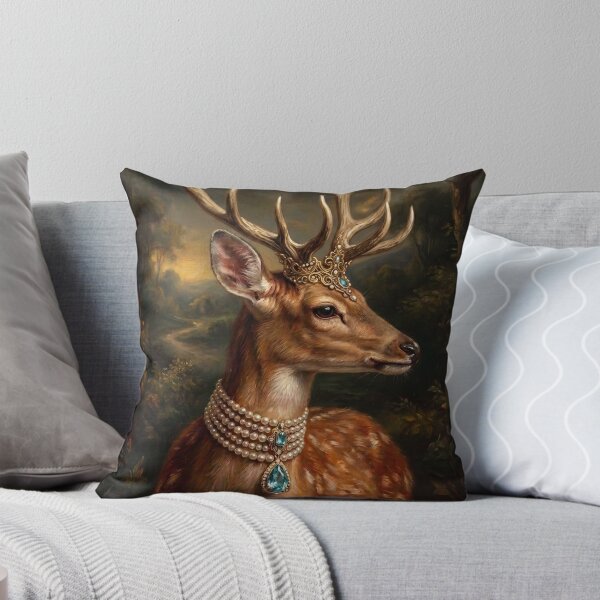 Item preview, Regal Deer Portrait with Turquoise Gem Necklace designed and sold by Real Beast Art.