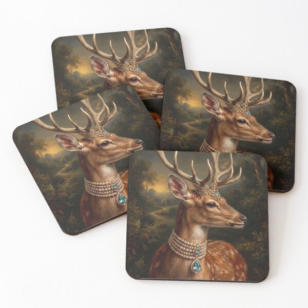 Item preview, Regal Deer Portrait with Turquoise Gem Necklace designed and sold by Real Beast Art.
