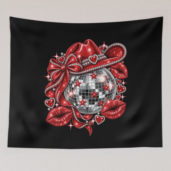 Item preview, Disco Ball Red Kisses Glitter Lips Retro Dance Party Glam Aesthetic designed and sold by 76Valeria.