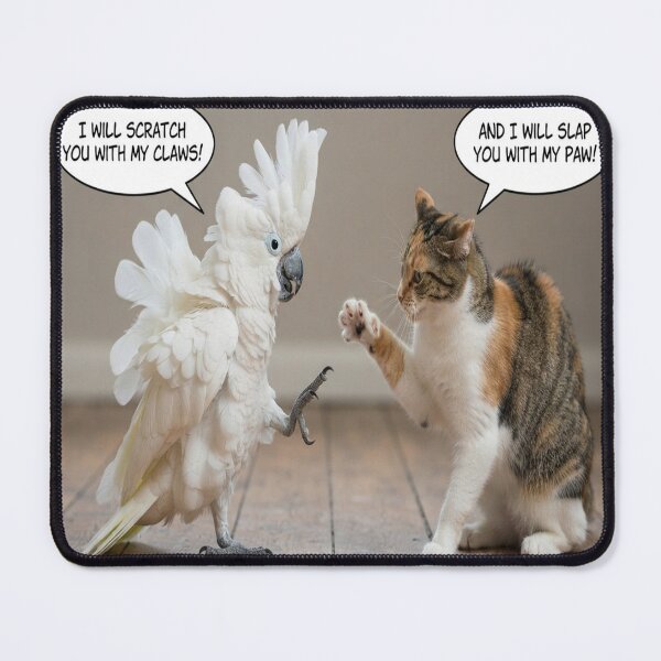 Item preview, Funny Cat and Cockatoo Argument Wildlife Humor Art designed and sold by AfresStudio.