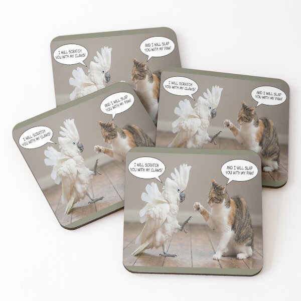 Item preview, Funny Cat and Cockatoo Argument Wildlife Humor Art designed and sold by AfresStudio.