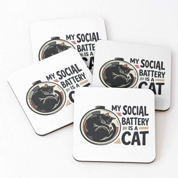 Item preview, My Social Battery Is A Cat Sleeping Black Cat Quote designed and sold by mood-draftsman.