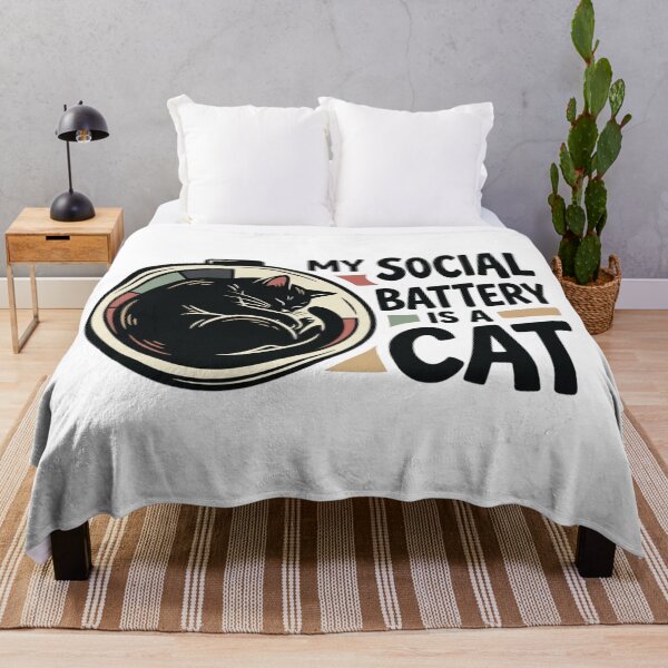 Item preview, My Social Battery Is A Cat Sleeping Black Cat Quote designed and sold by mood-draftsman.