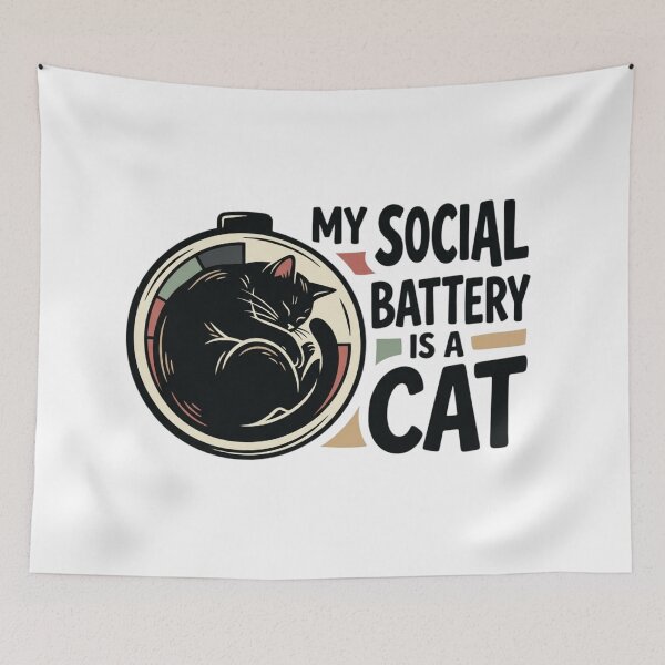 Item preview, My Social Battery Is A Cat Sleeping Black Cat Quote designed and sold by mood-draftsman.