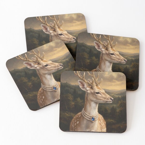 Item preview, Regal Deer Portrait with Blue Sapphire Necklace designed and sold by Real Beast Art.
