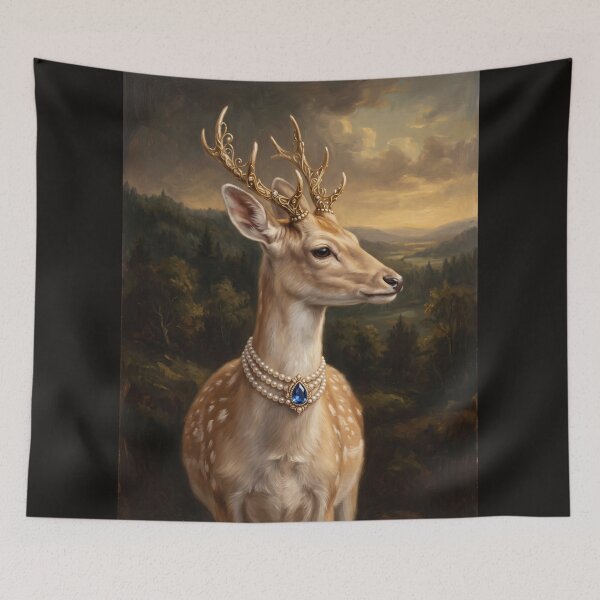 Item preview, Regal Deer Portrait with Blue Sapphire Necklace designed and sold by Real Beast Art.