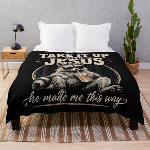 Item preview, Take It Up With Jesus He Made Me This Way Raccoon Christian designed and sold by Anime-Nomad.
