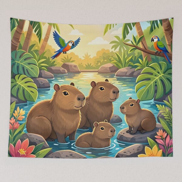 Item preview, Cute Capybara Family Tropical River Paradise designed and sold by Herodestroyer.