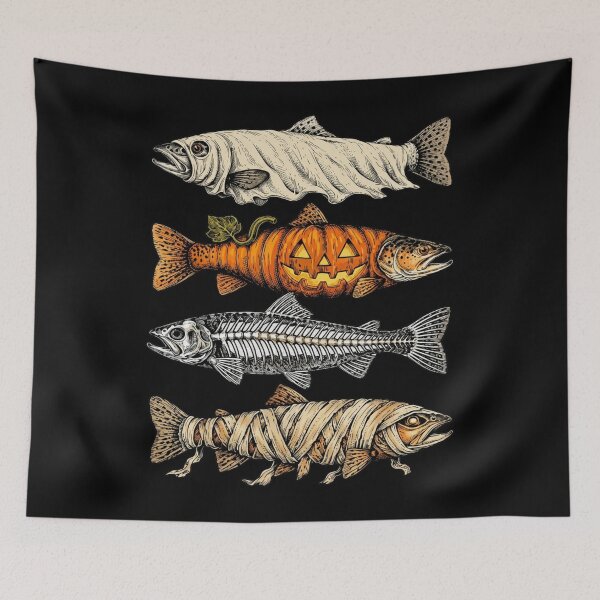 Item preview, Halloween Trout Fish Ghost Pumpkin Skeleton Mummy designed and sold by Anime-Nomad.