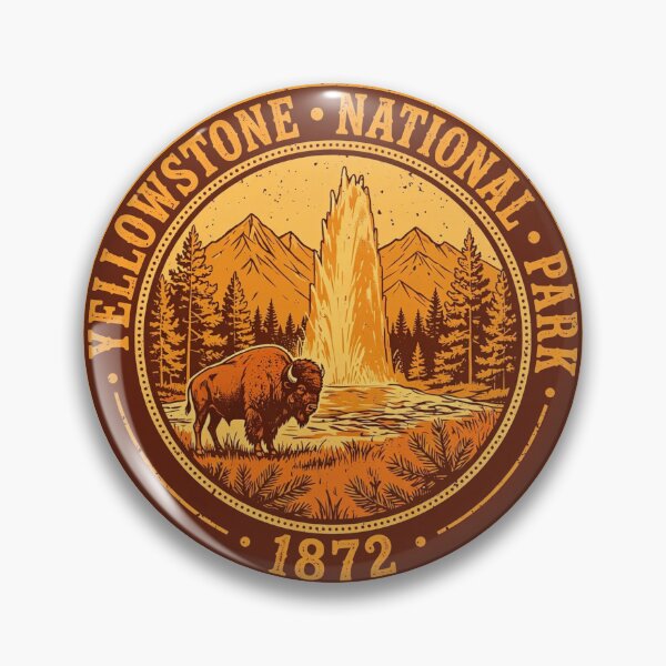 Artikelvorschau, Vintage Yellowstone Nationalpark 1872 Bison & Geysir – Retro-Abzeichen-Design entworfen und verkauft von SDKENERGY.