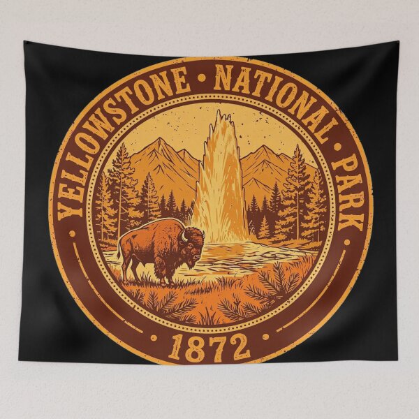 Item preview, Vintage Yellowstone National Park 1872 Bison & Geyser – Retro Badge Design designed and sold by SDKENERGY.