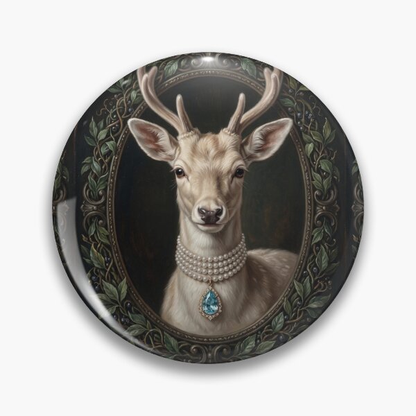 Item preview, Regal White Deer Portrait with Topaz Necklace designed and sold by Real Beast Art.