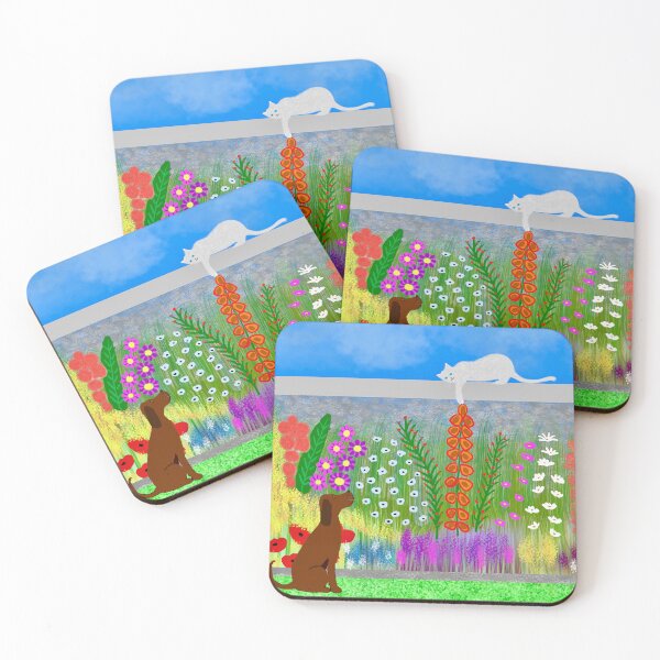 Item preview, Dog and Cat in Blooming Garden designed and sold by Elaine M Hayward .