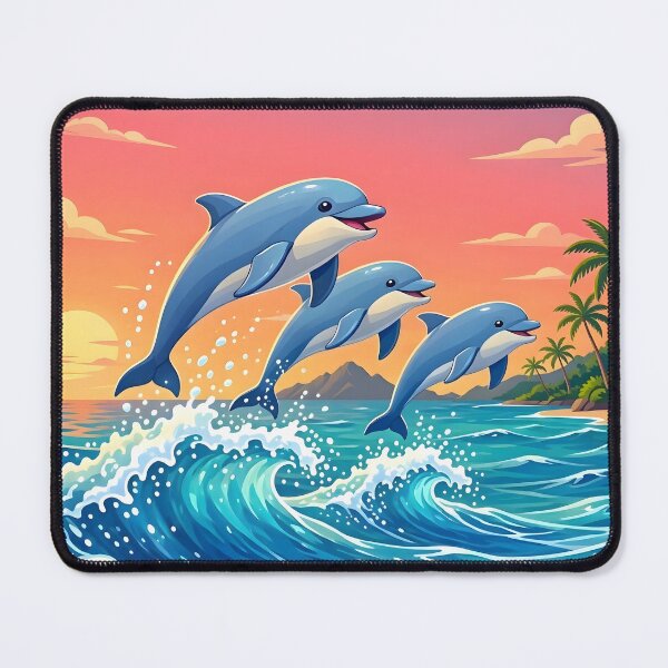 Item preview, Dolphins Leaping Ocean Waves Beach Sunset designed and sold by Herodestroyer.