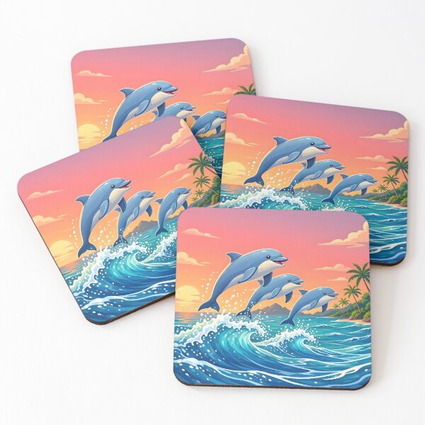 Item preview, Dolphins Leaping Ocean Waves Beach Sunset designed and sold by Herodestroyer.
