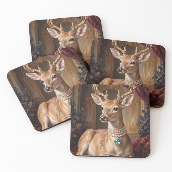 Item preview, Regal Deer Portrait with Topaz Necklace designed and sold by Real Beast Art.