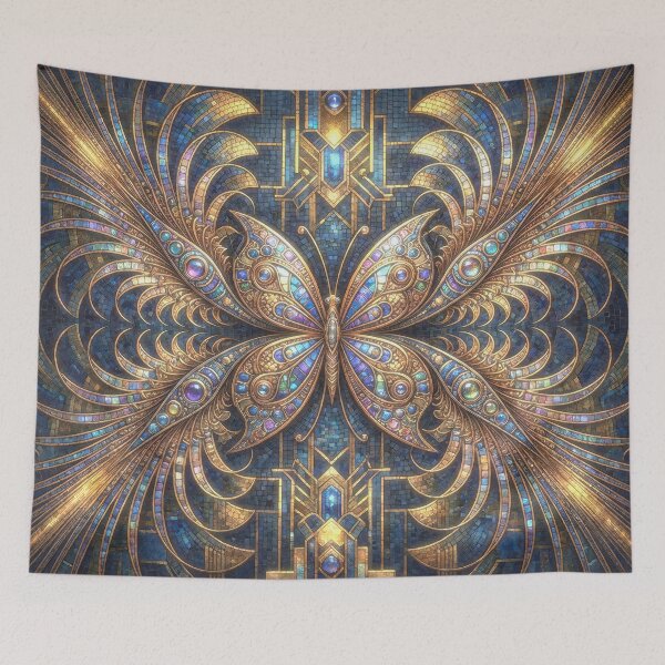 Aperçu de l'œuvre Art Deco Mosaic Golden Butterfly créée et vendue par Frackxion.