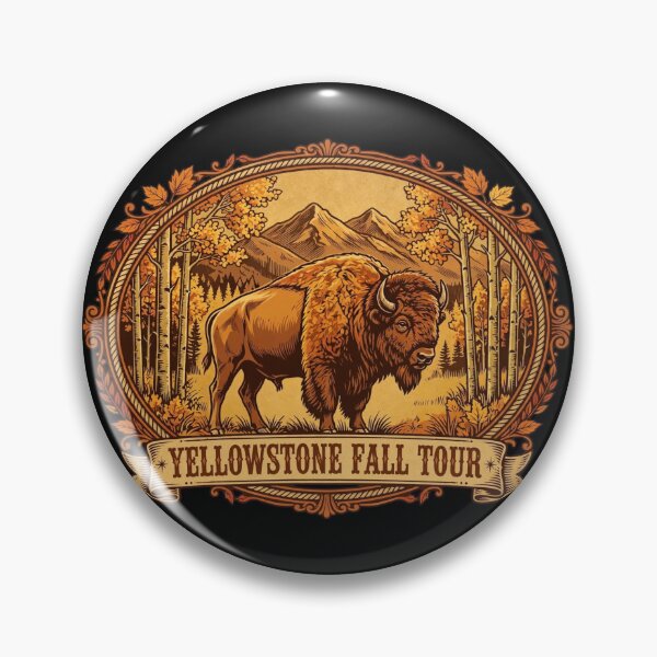 Item preview, Yellowstone Fall Tour Vintage Bison & Autumn Forest – Retro National Park Design designed and sold by SDKENERGY.