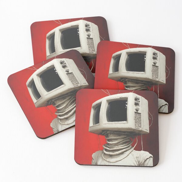 Item preview, White Double Screen TV Head With A Red Background  designed and sold by UrbanTempleArt.