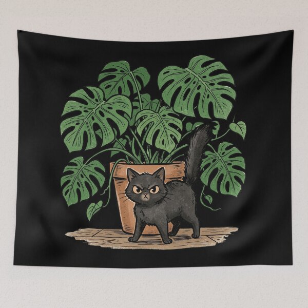 Item preview, Funny Angry Black Cat Monstera Plant Overseer Graphic designed and sold by mood-draftsman.