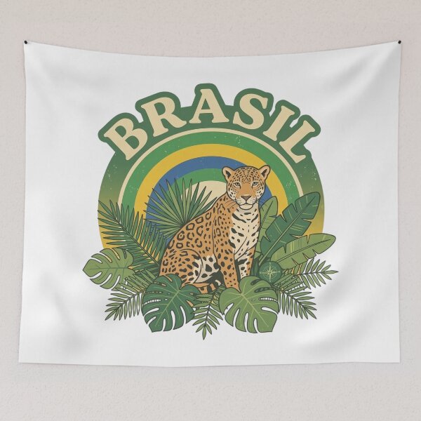 Item preview, Brazil Retro Travel Sticker - Jaguar & Tropical Leaves designed and sold by DanniJordan.