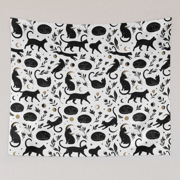Item preview, Celestial Sleeping Black Cat & Gold Moon Seamless Pattern Print designed and sold by mood-draftsman.