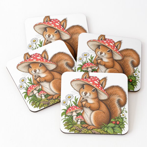 Item preview, Squirrel in a Mushroom Hat – Whimsical Woodland Illustration designed and sold by Kristina Gale.