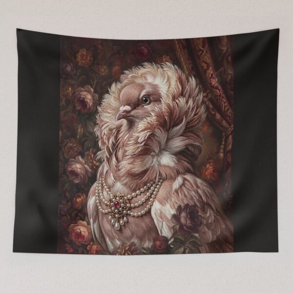 Item preview, Regal Jacobin Pigeon Portrait with Pearl Necklace designed and sold by Real Beast Art.