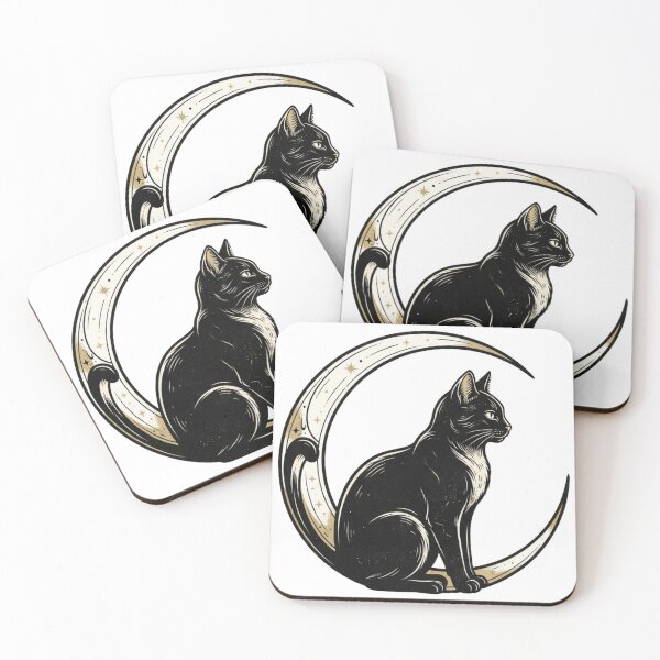 Item preview, Mystical Black Cat Gold Celestial Moon Astrology Engraving designed and sold by mood-draftsman.