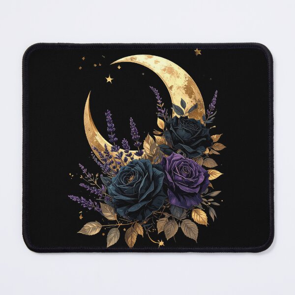 Item preview, Gold Crescent Moon Black Roses Lavender Celestial Floral Art designed and sold by TripleMoonCrafts.