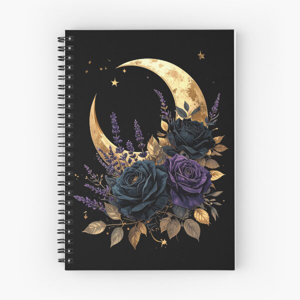 Item preview, Gold Crescent Moon Black Roses Lavender Celestial Floral Art designed and sold by TripleMoonCrafts.