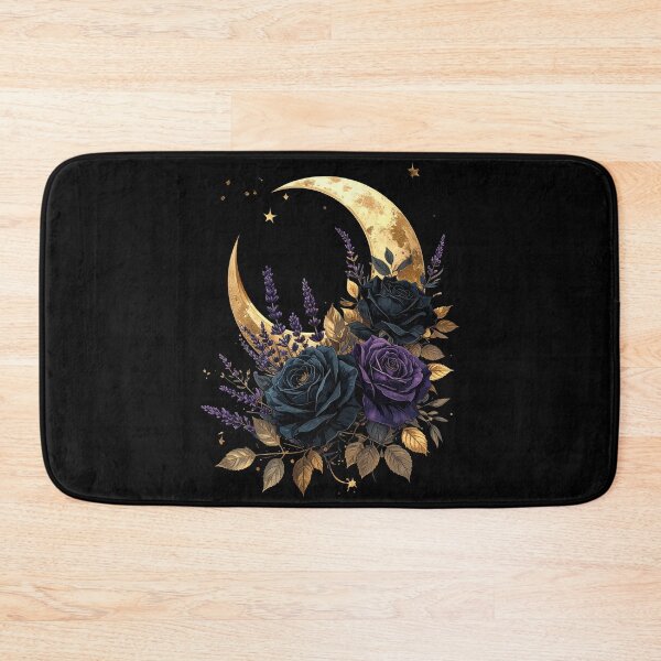 Item preview, Gold Crescent Moon Black Roses Lavender Celestial Floral Art designed and sold by TripleMoonCrafts.