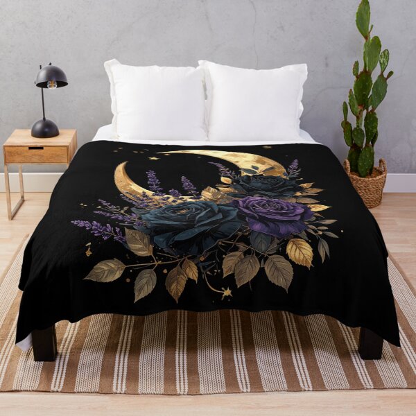 Item preview, Gold Crescent Moon Black Roses Lavender Celestial Floral Art designed and sold by TripleMoonCrafts.