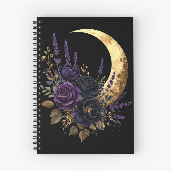Item preview, Gold Crescent Moon Purple Roses Lavender Celestial Floral Art designed and sold by TripleMoonCrafts.