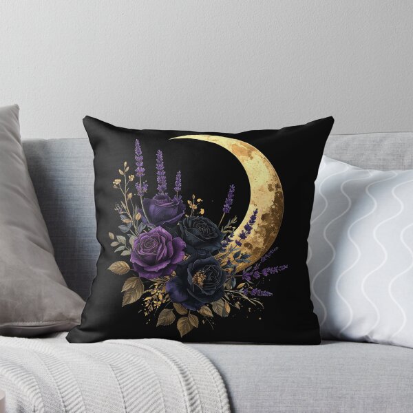 Item preview, Gold Crescent Moon Purple Roses Lavender Celestial Floral Art designed and sold by TripleMoonCrafts.