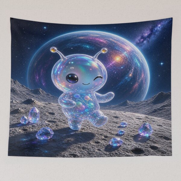 Item preview, Cute Winking Alien on Moon Art designed and sold by Breezes-of-Ida.