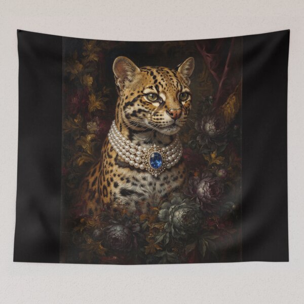 Item preview, Regal Ocelot Portrait with Blue Sapphire Necklace designed and sold by Real Beast Art.