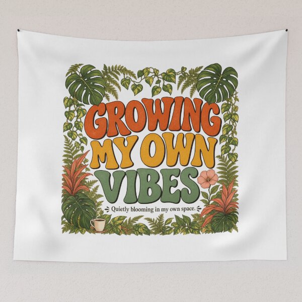 Item preview, Growing My Own Vibes | Retro Wavy Plant Lover Quote | Introvert Aesthetic T-Shirt & Tote Bag designed and sold by Final Chance Designs⭐️⭐️⭐️⭐️⭐️.