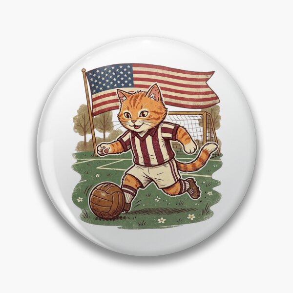 Item preview, Cat playing soccer: classic vintage-style sports mascot designed and sold by FootprintofLove.