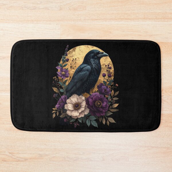 Item preview, Black Raven Gold Moon Purple Floral Gothic Bird Art designed and sold by TripleMoonCrafts.