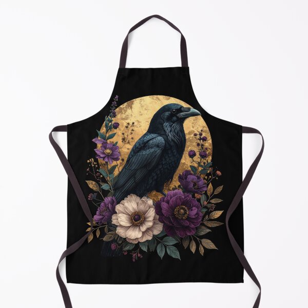 Item preview, Black Raven Gold Moon Purple Floral Gothic Bird Art designed and sold by TripleMoonCrafts.
